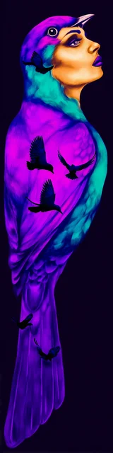 Free bird bookmark featuring a bird with a hidden lady illustration